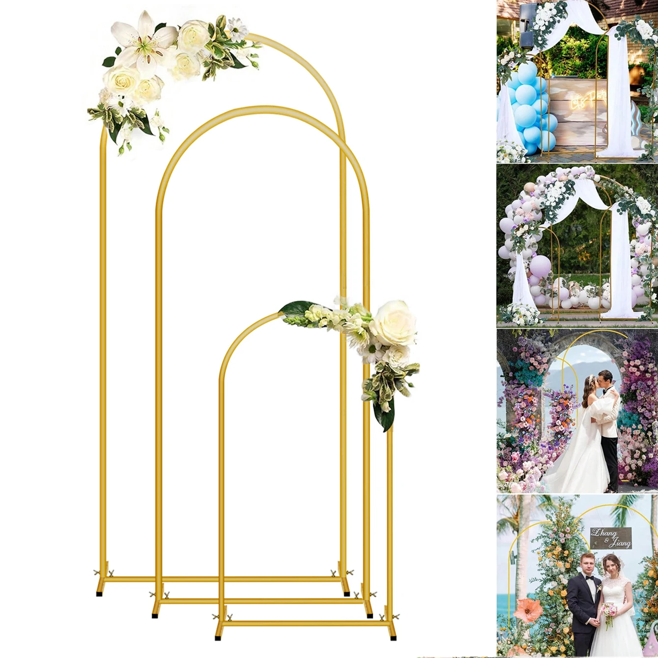 1pc-Wedding Arch Backdrop Stand, Balloon Arch Stand, Metal Arch for Birthday Party,Ceremony Decoration Backdrop Door Frame Gold