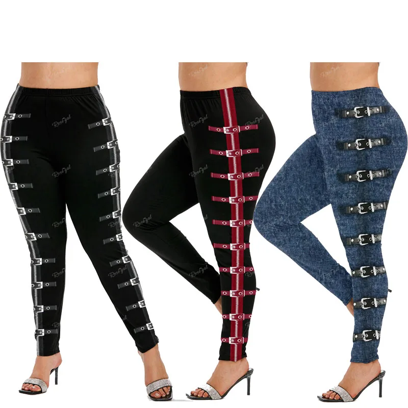 ROSEGAL Plus Size Gothic Leggings 3D Butterfly Jean Lace-up Printed Trousers S-5XL Women Streetwear Tight Pants Mujer