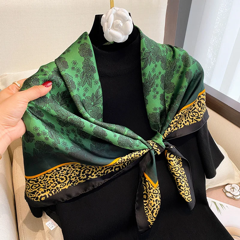 2024 Spring and Autumn New Simulation Silk Large Square Scarf 90x90 Printed Square Scarf Emerald Silk Scarf Scarf Headscarf 2
