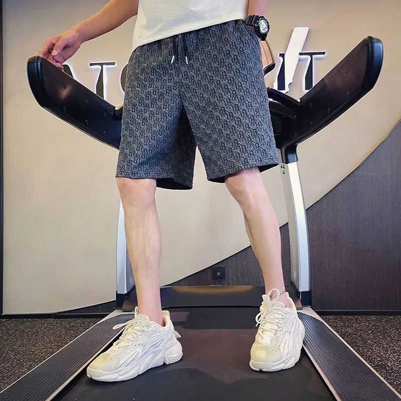 2024 Summer Lightweight Sweat-absorbing Beach Pants Versatile Solid Color Sports Wrinkle Stripe Checkered Split Pants for Men