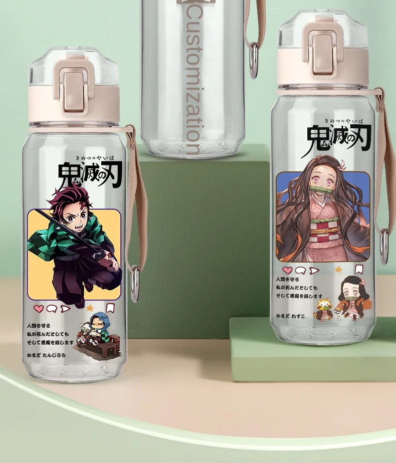 530ml Creative Water Sippy Cup with Straw Portable Outdoor Leakproof Water Bottle Demon Slayer Tanjiro Nezuko