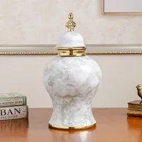 Ceramic General Jar Marbling Ginger Jar Flower Vase Storage Tank with Lid Desktop Porcelain Handicraft Ornaments Home Decoration 2