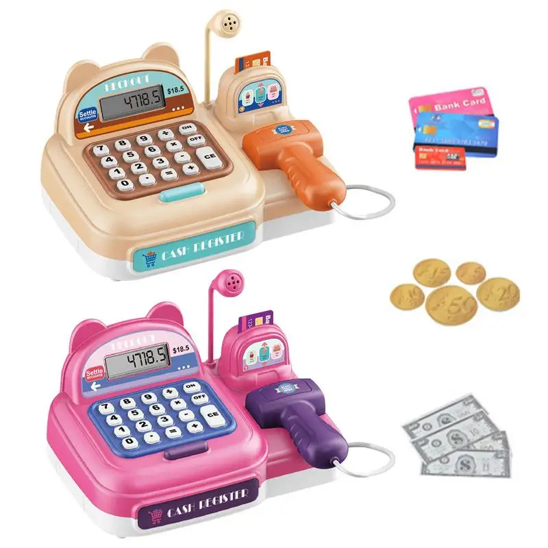 Кассовый аппарат, игрушечный пейзаж, симуляция с калькулятором, набор кассового аппарата для супермаркета, микрофон, кредитная карта, игрушка, ролевые игры, игрушки