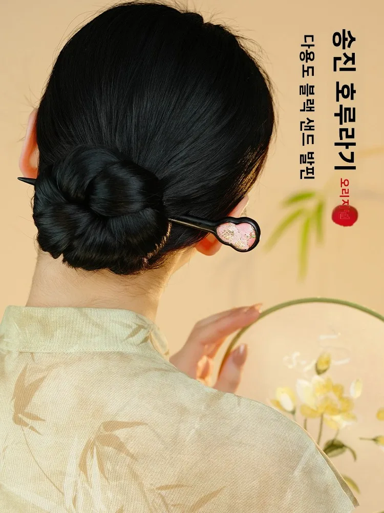수제 블랙 에보니 머리핀 전통 중국 고전 미학 치파오 헤어 액세서리 우아한 머리핀 문화 상징