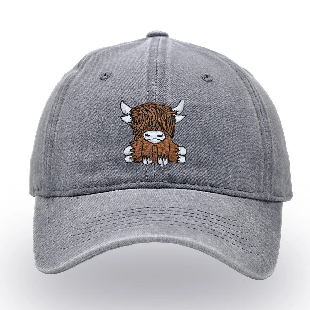 

Scottish Highland Cow Baseball Cap Embroidered Retro Scotch Cow Dad Hat Cotton Unisex