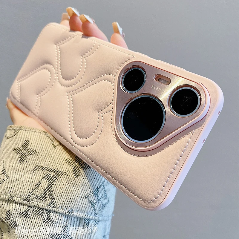 Luxury Electroplated Leather Phone Case with Cartoon Love Heart Design - Soft TPU Protective Back Cover