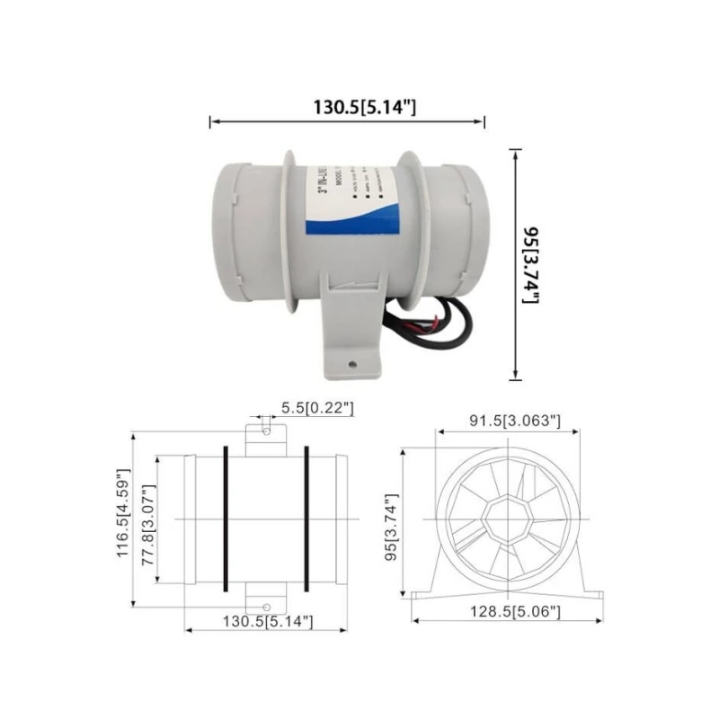 Ventilateur Marin Souffleur 12 V – Débit 235 Cfm, Diamètre 4 Pouces, Boîtier ABS Nickelé, Résistant à L’eau Et Corrosion, Pour Bateau