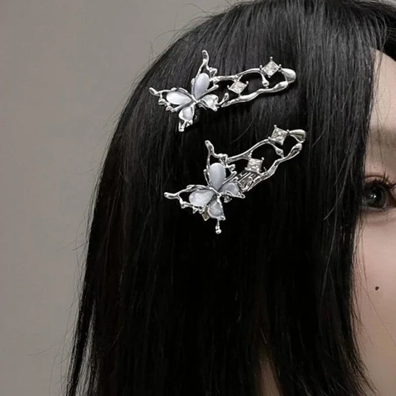 Y2k Metal Butterfly Hair Clips for Girl Silver Pink Duck Tongue Clips Sweet Kids Bangs Fashion Hair Accessories hair accessories