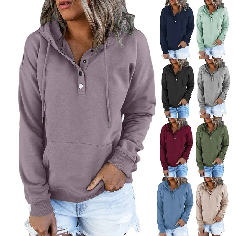 

Women's Pullover Hoodies Top Button Down Long Sleeve Sweatshirts With Pocket