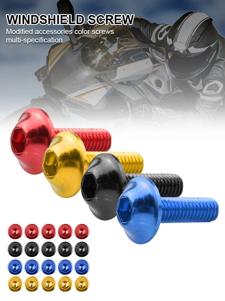 

New 10Pcs Motorcycle Bodywork Screws Bolt Fairing Kit Windscreen Bumper Screw Aluminum Alloy 5 Sizes Universal Fairing Bolt Kit