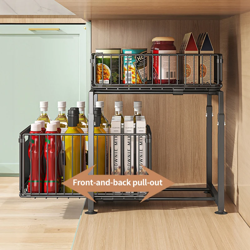 Under 2L Sink Organizer Home Sliding Cabinet Basket Bathroom Living Room Save Space Kitchen Organizer Shelf