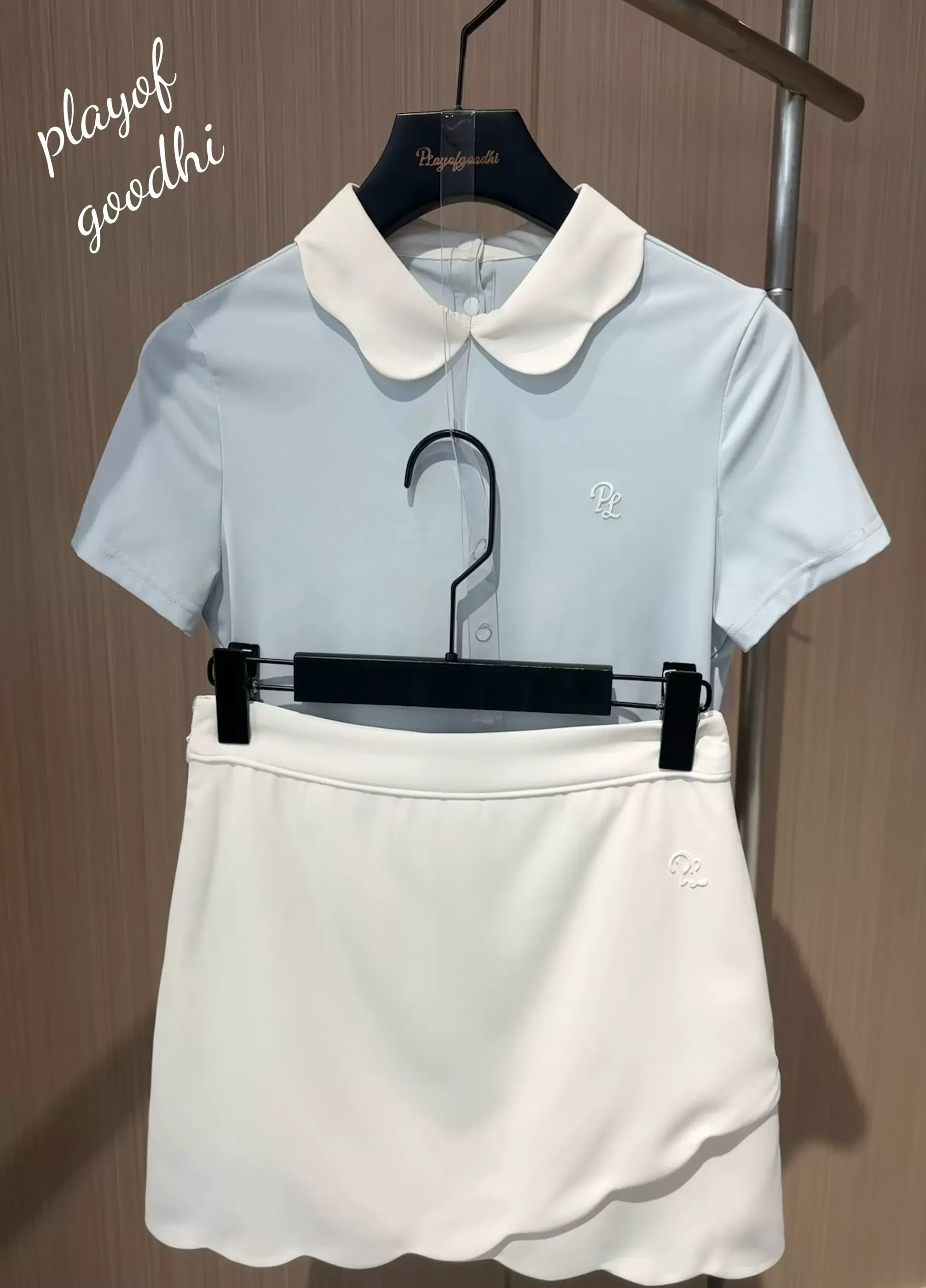 New sporty clothes suit woman petal collar short sleeve shirt summer slim-fit t-shirt ladies golf skirt with inner shorts