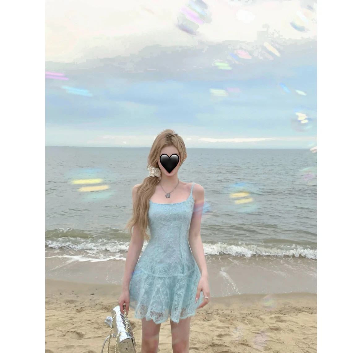 Wahjis 민트 악마 바다 산호 레이스 자수 염료 민트 그린 원피스 한푸의 색을 칠하십시오.