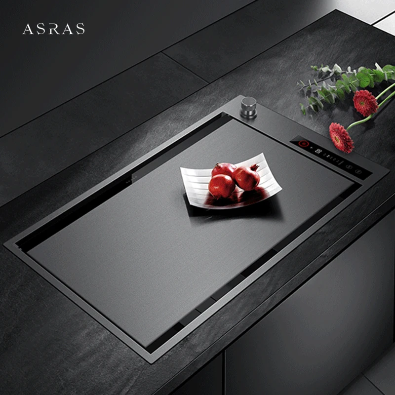 Large Size Nano Flip Cover Hidden Double Sinks Ultrasonic Smart Purifying Kitchen Island Sinks 4mm Thickness Handmade