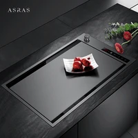 Large Size Nano Flip Cover Hidden Double Sinks Ultrasonic Smart Purifying Kitchen Island Sinks 4mm Thickness Handmade Sinks 2