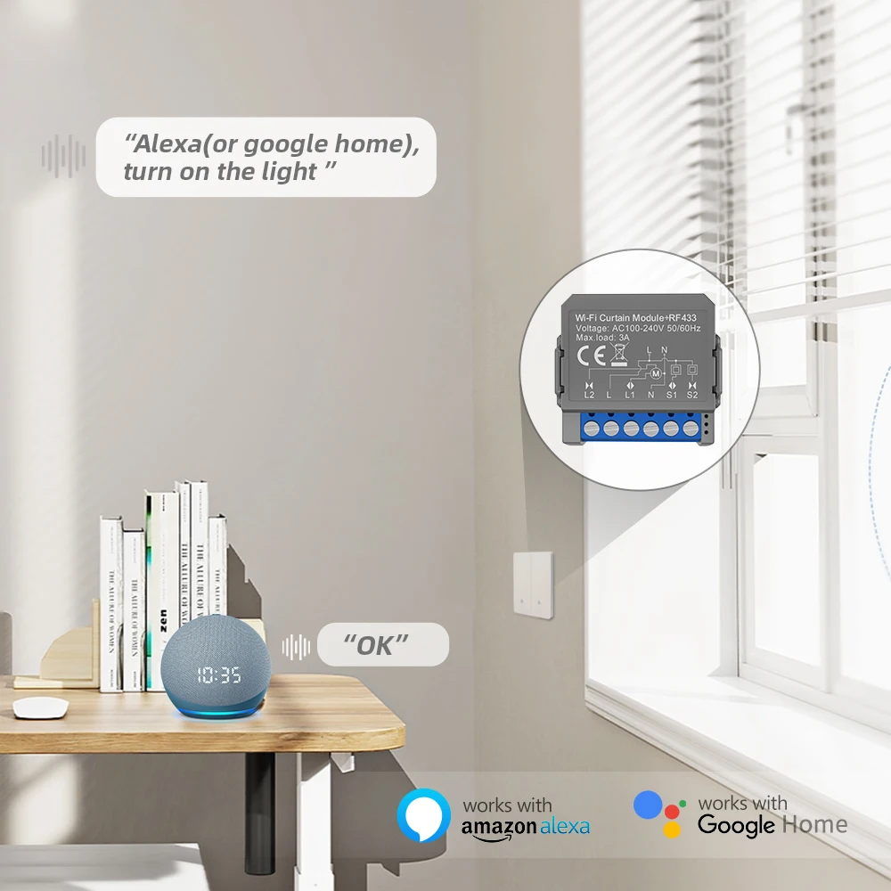 Tuya WiFi RF Smart Curtain Module for Roller Blinds and Curtains,Motorized Curta