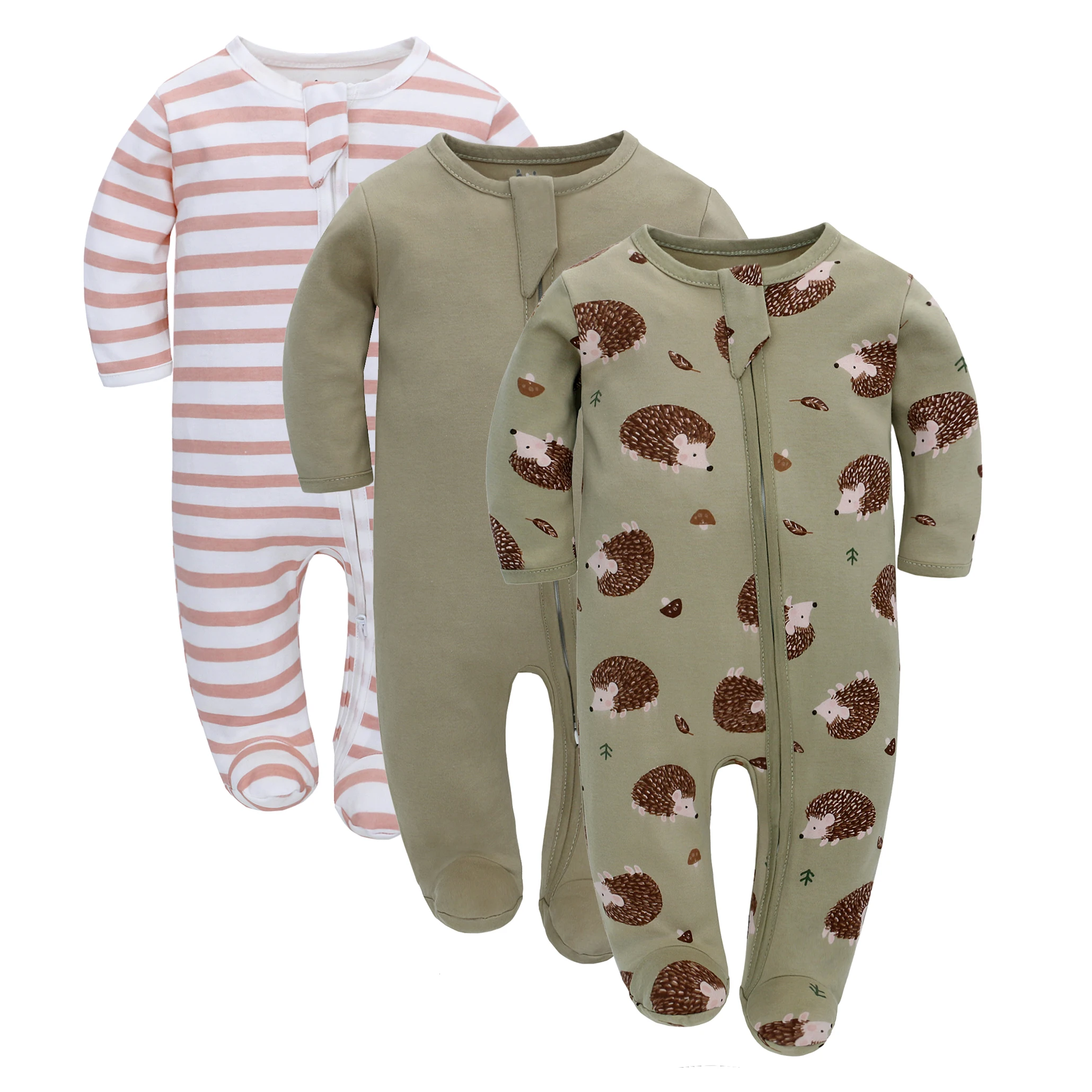 3pc two way Zipper Baby Long Sleeves Cartoon overalls Newborn Baby Girls Boys Clothes Cotton roupa infantil Pajamas 5
