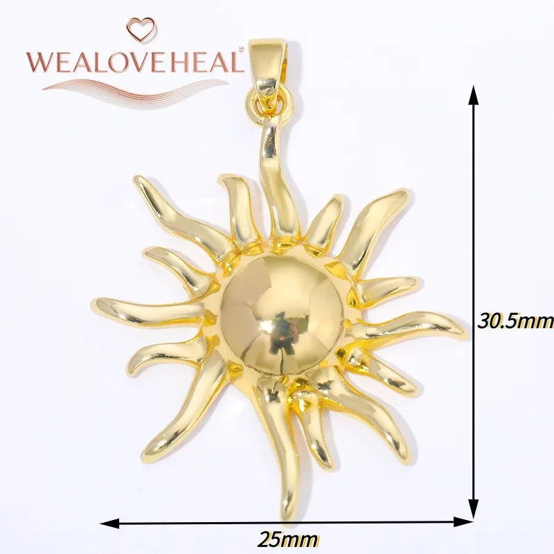 anhänger schmuckherstellung,18K Vergoldete Messing-Sonnenanhänger, Ovale Sonnenstrahlen-Charms mit Hängenden Geometrischen Anhängern, Hochwertige Schmuckkomponenten für Bastelarbeiten – Detail 30