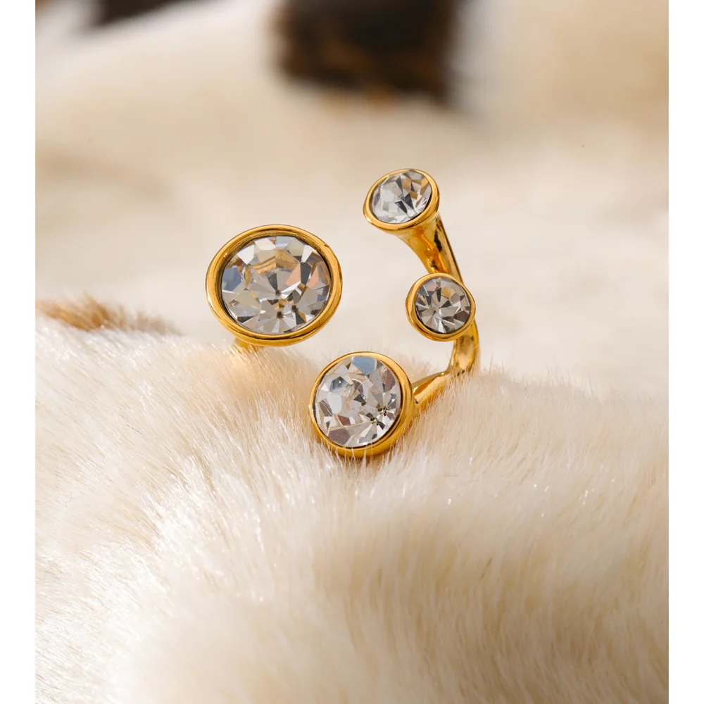 Yhpup Stainless Steel K9 Crystal Adjustable Ring