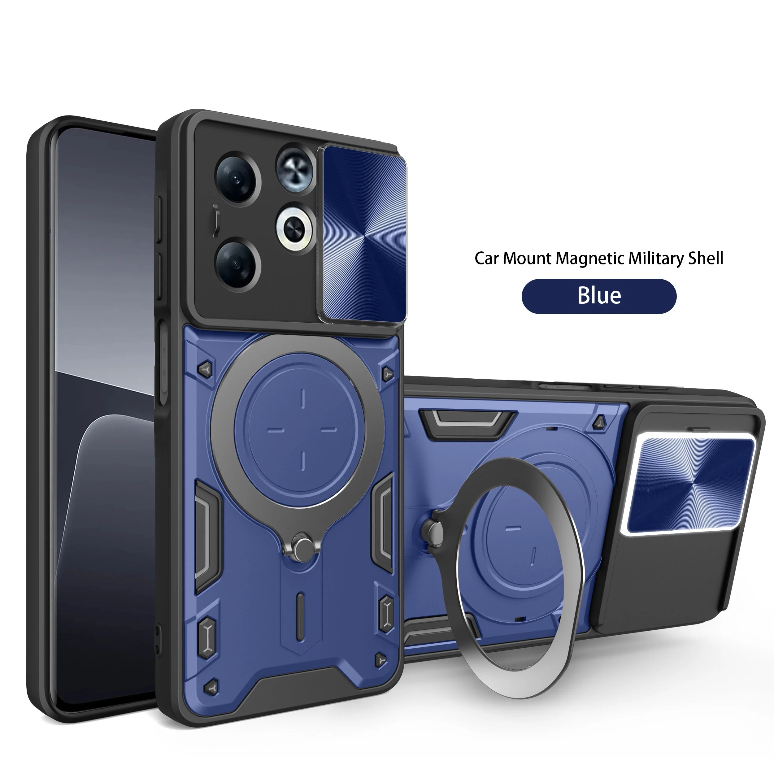 Heavy Duty Rugged Armor Phone Case with Magnetic Bracket and Slide Camera Protection Cover