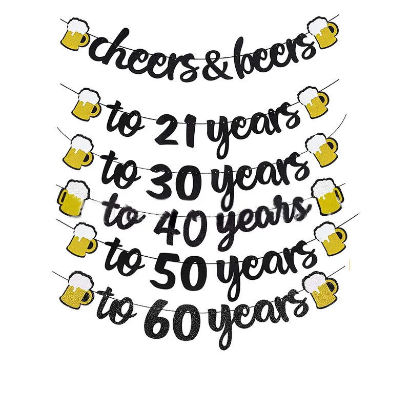 

Cheers To Beers 21st 30th 40th 50th 60th Years Birthday Party Black Gold Beer Cup Banner Happy Birthday Party Decor Garland