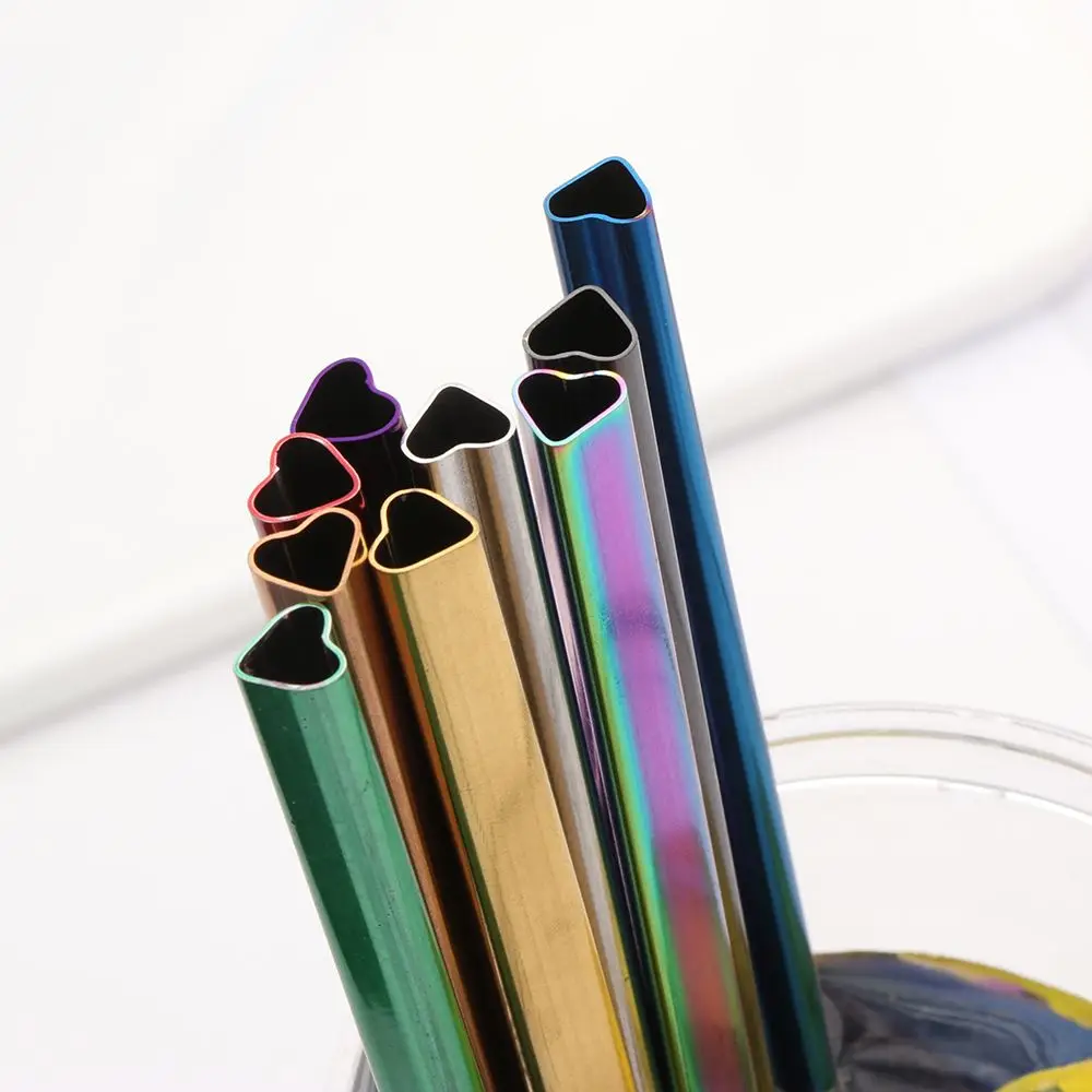 Metal Straw Set Heart-shaped Drinking Straw Portable Stainless Steel for Travel Kitchen Bar Reusable for metal straw set