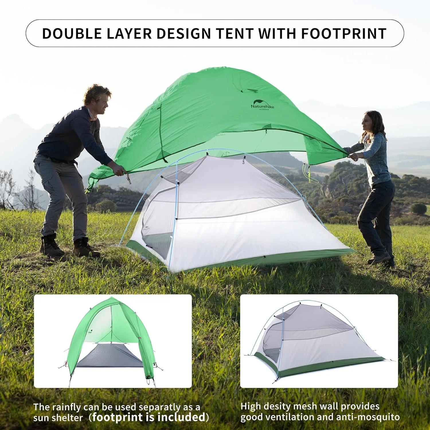 Naturehike Cloud Up 2 Person Camping Tent Waterproof Easy Build Ultralight Beach Tent Outdoor Hiking Backpacking Shelter Tents 2