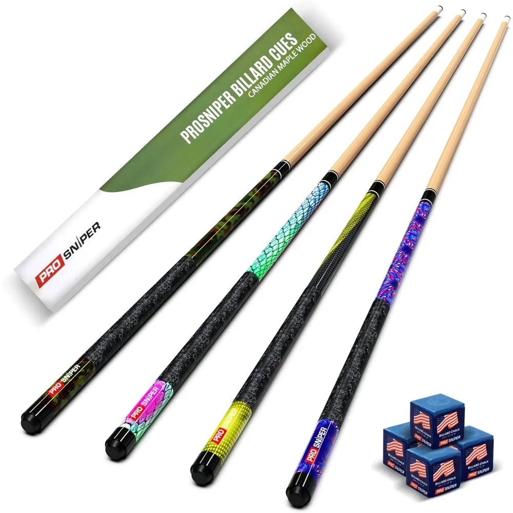 

Pool Cues | Set of 4 Pool Cue Sticks Made Canadian Maple Wood | Extra 4 Pool Chalk Included | Unique Design