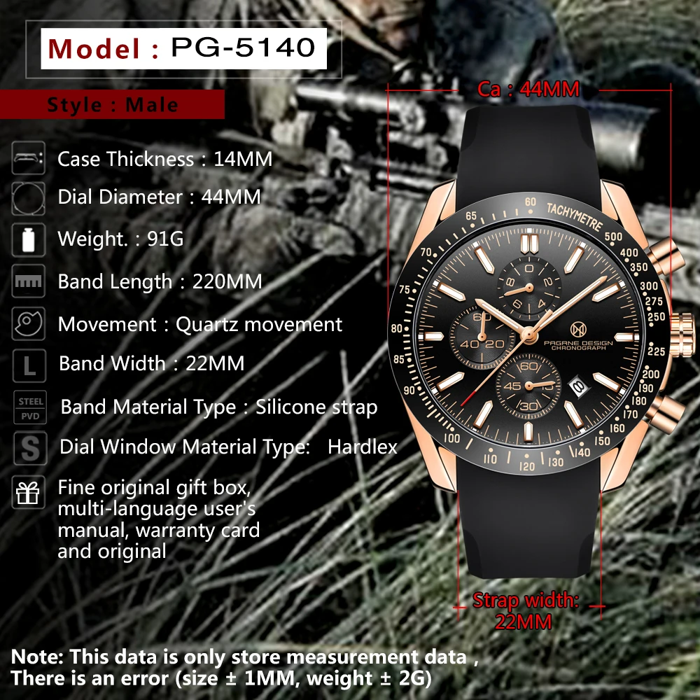 2023 PAGRNE DESIGN Orologi al quarzo da uomo 45MM Top impermeabile Luxury Business Zaffiro Acciaio inossidabile Relogio Masculino 5140  1511
