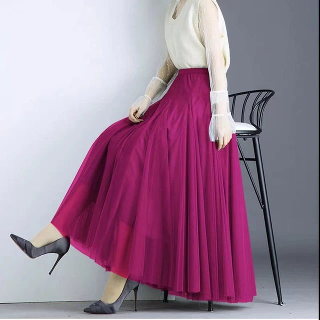 Falda de tul de cintura alta elástica para mujer, tutú plisado de línea A,  720 °, 15 colores - AliExpress