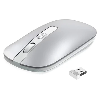 USB 리시버 장착 슬림 휴대용 컴퓨터 마우스, 모바일 광학 마우스, 노트북 데스크탑 실버에 적합, 2.4G