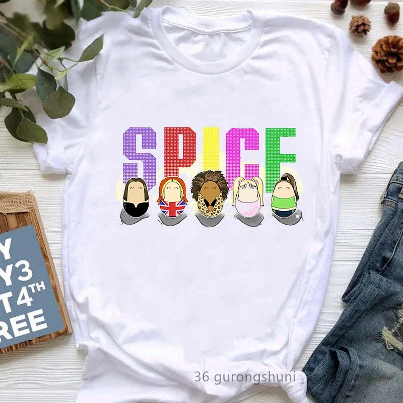 Cool Spice Girls T-Shirt Women T Shirt Maiden Tops Letters Print Graphic Tee Shirt Femme Streetwear 90s Tumblr Clothes 4