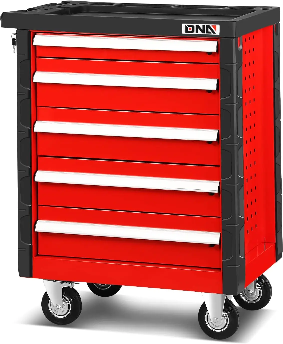 30.5" L X 18" W X 38" H 5-Drawer Lockable Slide Tool Chest Rolling Tool Cart Cabinet (TOOLS-00001)with Keys  Red Upgrade Package 3
