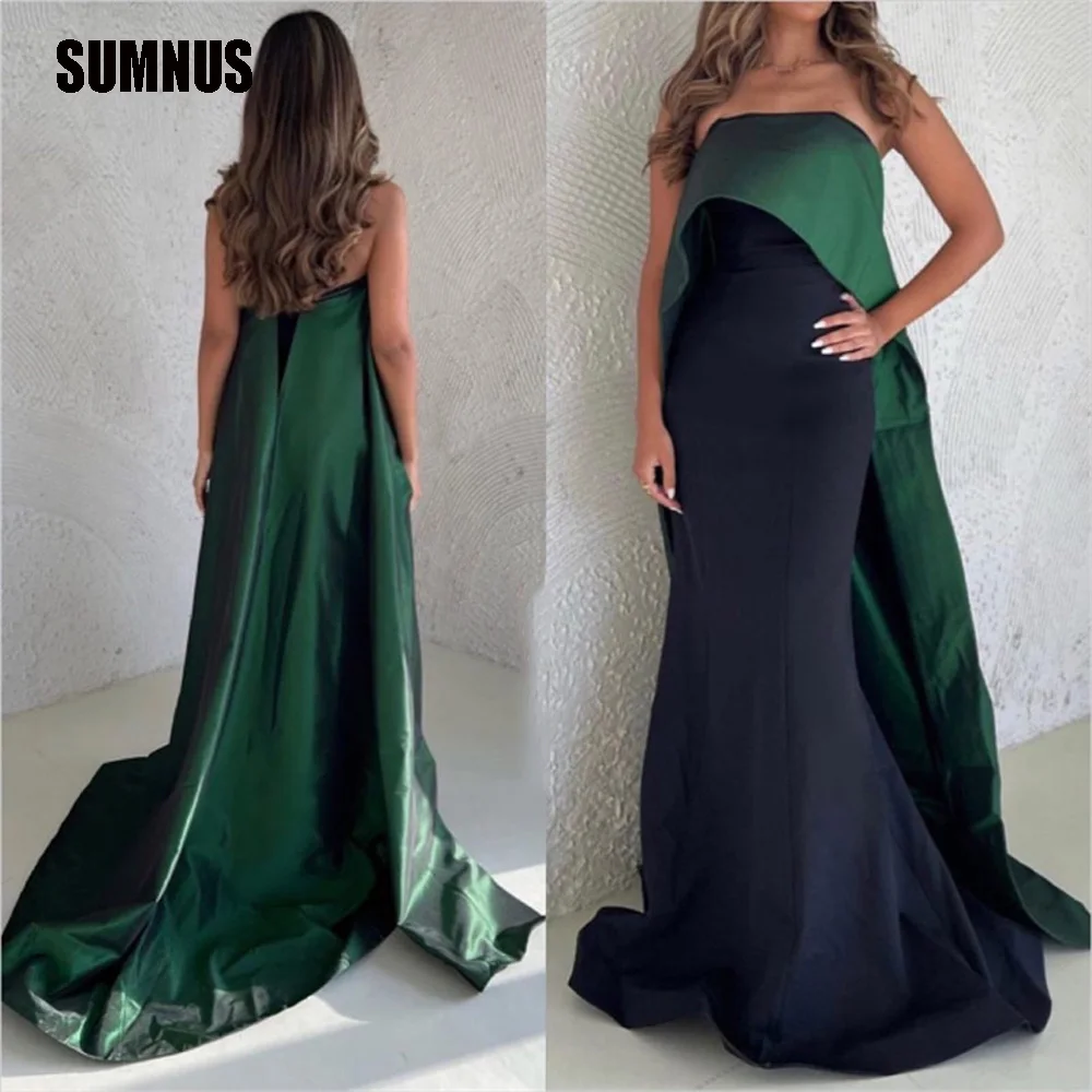 

SUMNUS Simple Strapless Green/Black Evening Dresses Women Floor Length Prom Gowns Formal Occasion Party Dress Special Prom Gowns