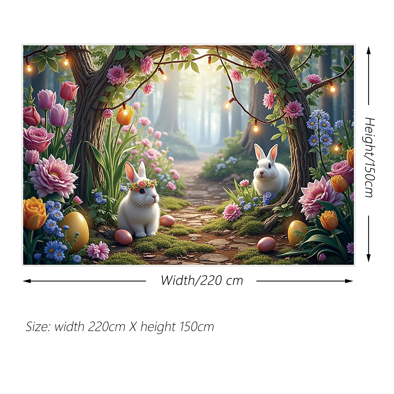 Garden Easter Background Photography Rabbit Bunny Doll House Flower Garland Wreath Backdrop Wooden Wall Studio Photozone