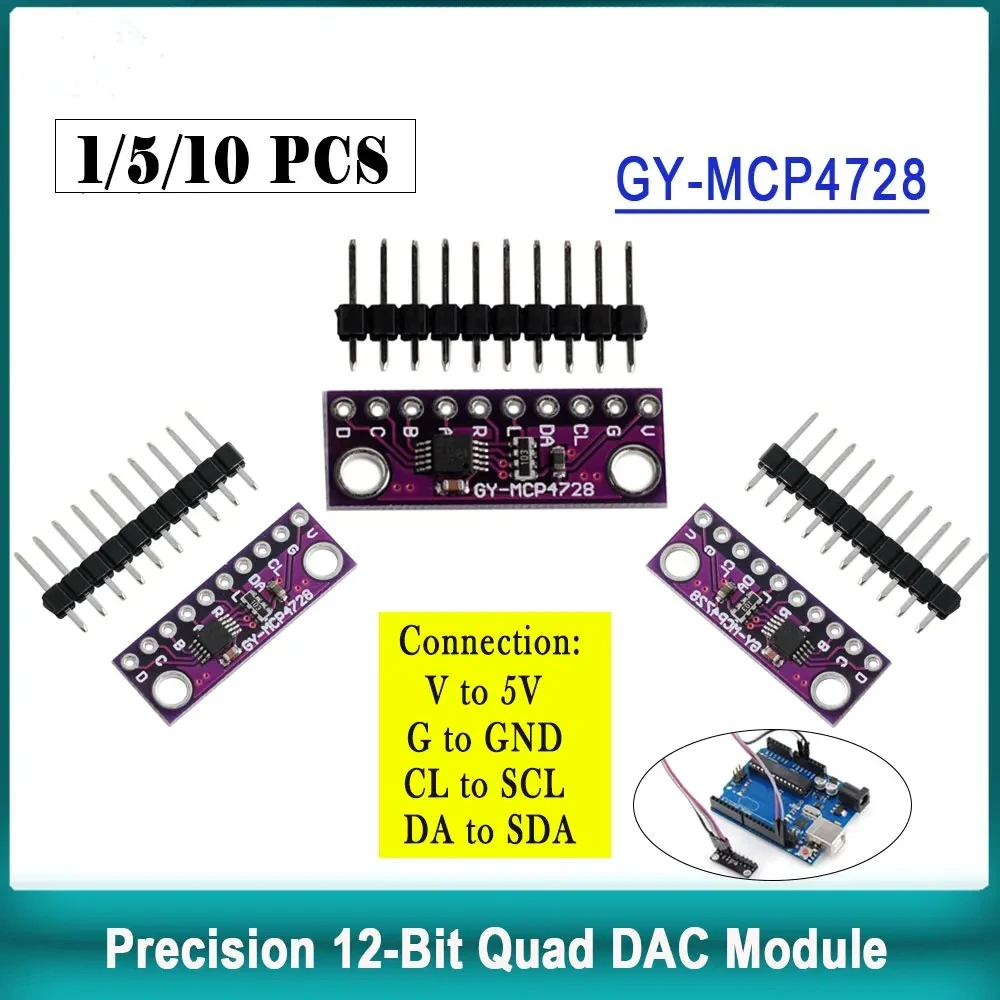 1/5/10PCS GY-MCP4728 12비트 I2C DAC 모듈 - Arduino PLC Raspberry Pi용 쿼드 채널 디지털-아날로그 변환기