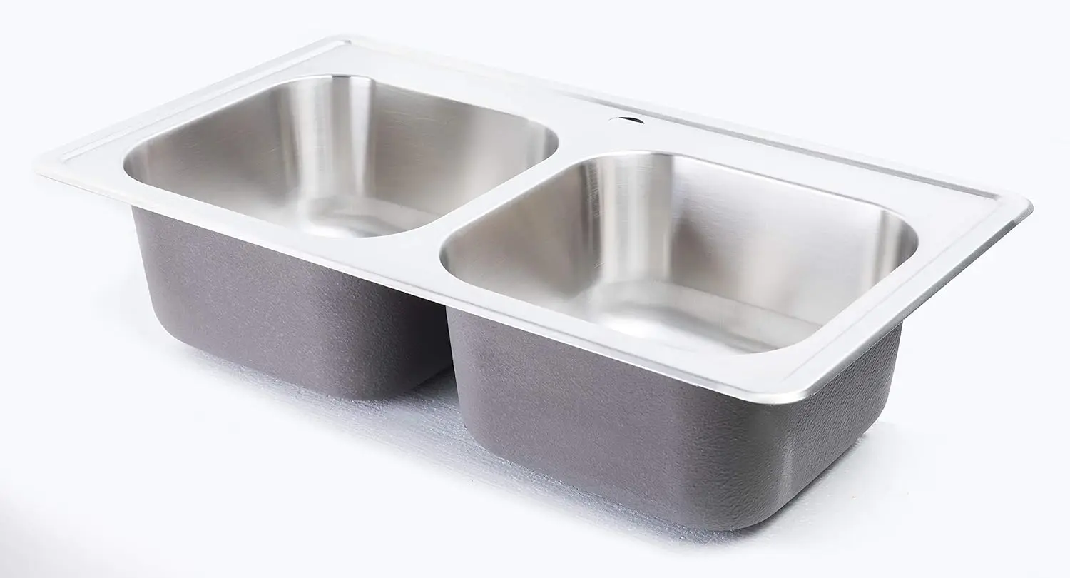 33x19 Kitchen Sink Drop in For Mobile Homes Stainless Steel Deep Double Bowl Sound Pads and Thermal Insulation Coating 5