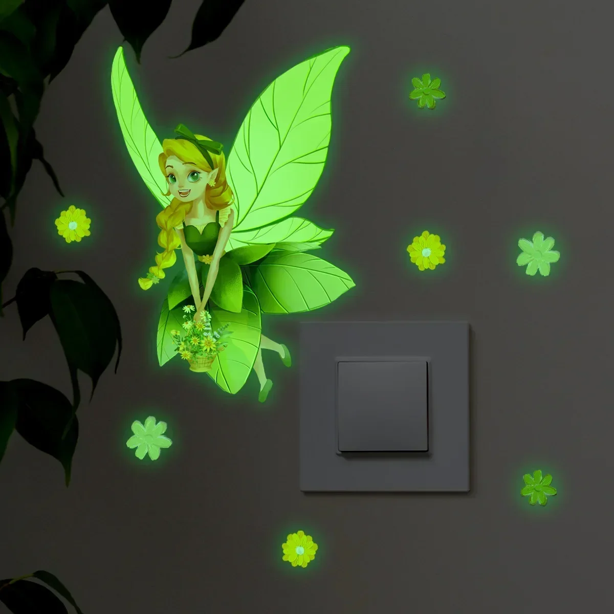 Cartoon Fairy Butterfly Luminous Elf Switch Luminous Sticker Wall Decoration Glow in The Dark Fluorescent Light Switch Stickers