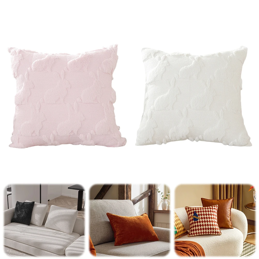 Easter Rabbits Throw Pillow Cover 45x45cm Bunny Soft Cushion Case Bunny Faux Fur Pillow Case for Living Room Bedroom