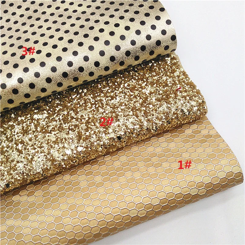 Description Picture 2 of itemGold Glitter Leather Sheets Dots Leopard Synthetic Leather Smooth Vinyl Lace Glitter Honey Comb Faux Leather Fabric W349