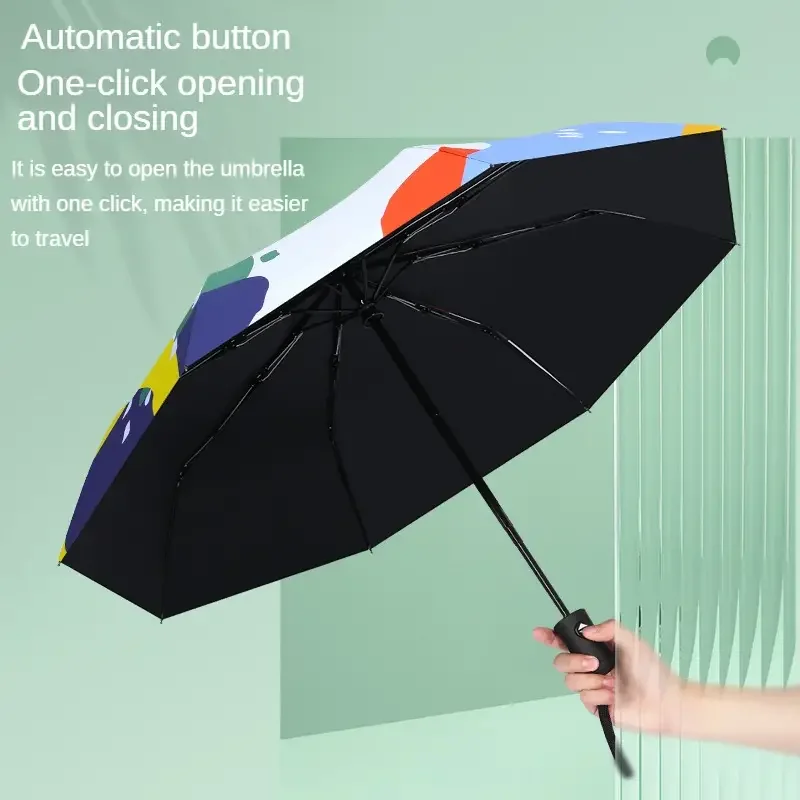 Outdoor Automatic Sunshade Umbrella Rain Or Shine Dual-use Umbrella Three-fold Folding