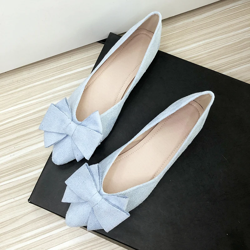 

Женские свадебные туфли с бантом, однотонные милые туфли для девочек размеров 33-44, мягкая удобная обувь без застежки на плоской подошве, весенняя обувь