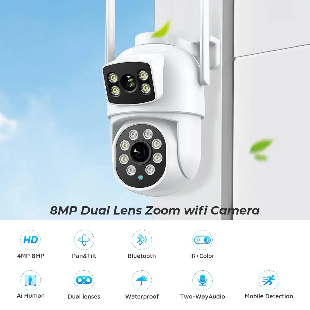 4K 8MP PTZ Outdoor WiFi Security Camera - Dual Lens Human Detection Audio O-Kam Pro