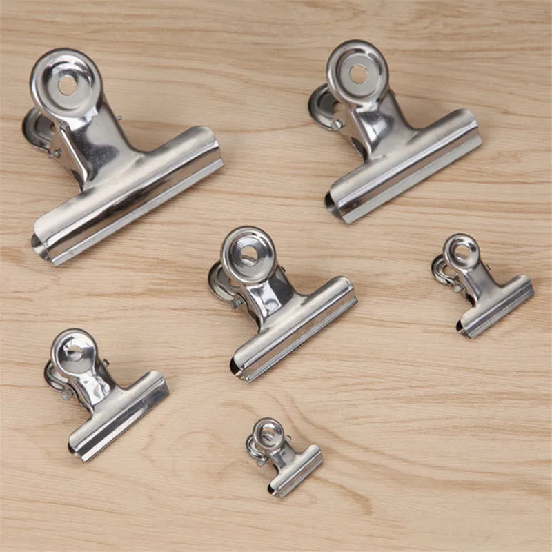 5pcs/lot Round Metal Grip Clips Silver Bulldog Clip Stainless Steel Ticket Clip Stationery Bills Office School Binding Supplies