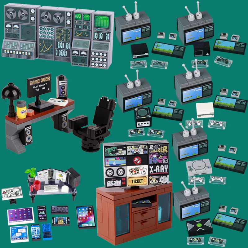 City-Street-Scene-Game-Console-Figures-Building-Blocks-TV-Computer ...