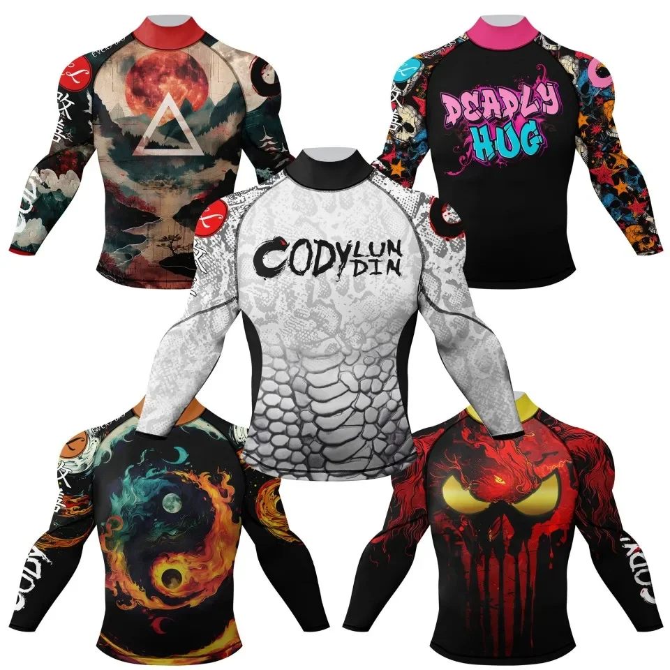 BJJ Rash Guard MMA Jiu Jitsu Long Sleeve T-shirt For Men MMA Compression T-Shirts Boxing Jerseys Rashguard Sun Protection Tees