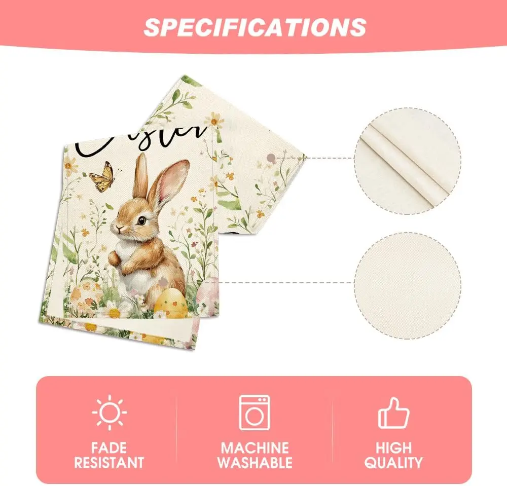 Easter Bunny Butterfly Eggs Flowers Linen Table Runner Holiday Party Decor Spring Kitchen Dining Table Runner Easter Decorations 6