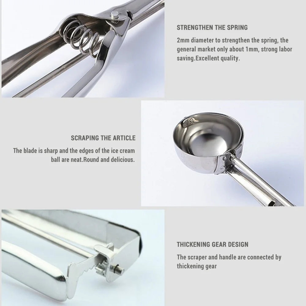 New Kitchen Ice Cream Mash Potato Scoop Stainless Steel Spoon Spring Handle Kitchen Accessories 3 size for choose