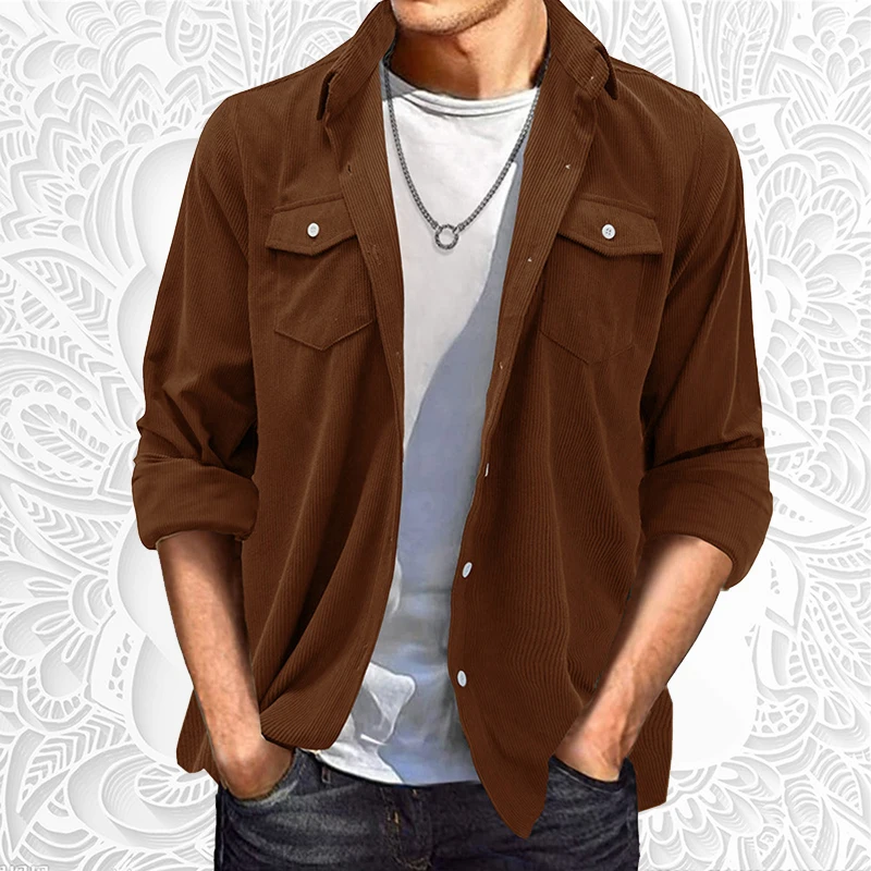 

2023 Spring Autumn Men's Leisure Fashion design Pure Color Corduroy Long Sleeve High Quality Shirt Coat
