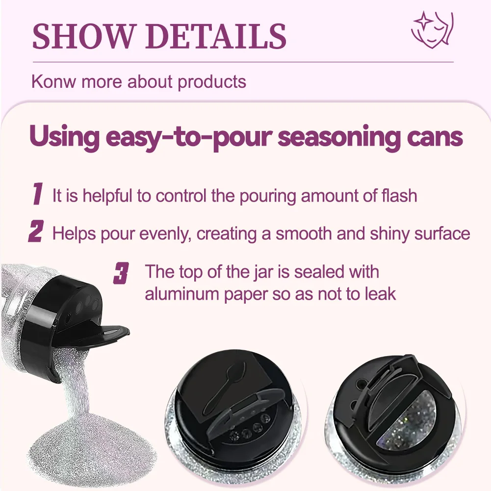 Laser Glitter Powder, 80g, 6 Colors, for Nail Art, Crafts, Candle Making, DIY Projects, Fine Glitter for Precise Designs 4